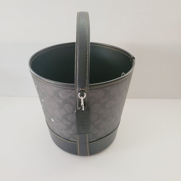 Coach CW536 Halloween Cat Graphic Trick Treat Bucket Bag Tote Charcoal Black - Picture 3 of 7